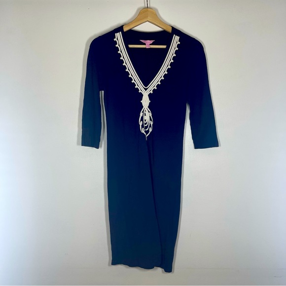 Lilly Pulitzer Tidewater Tunic Dress 3/4 Sleeves Nautical Navy Sz XS - Picture 3 of 16